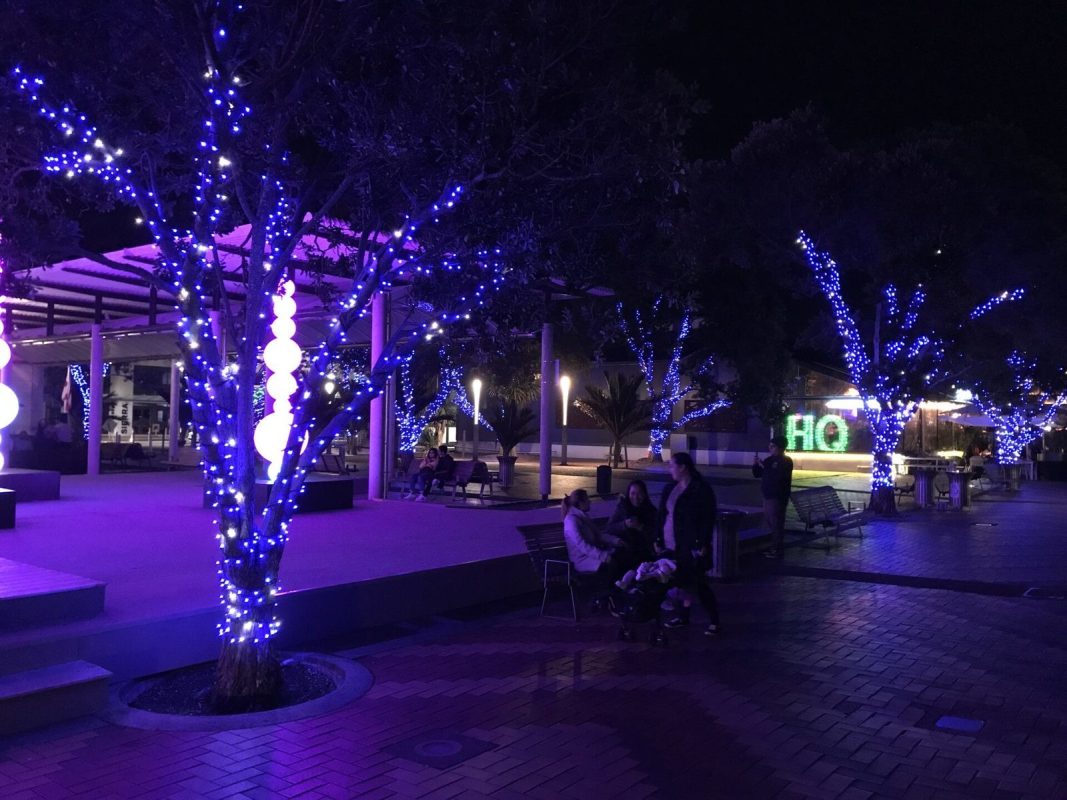 RGB lights dressing a group of trees